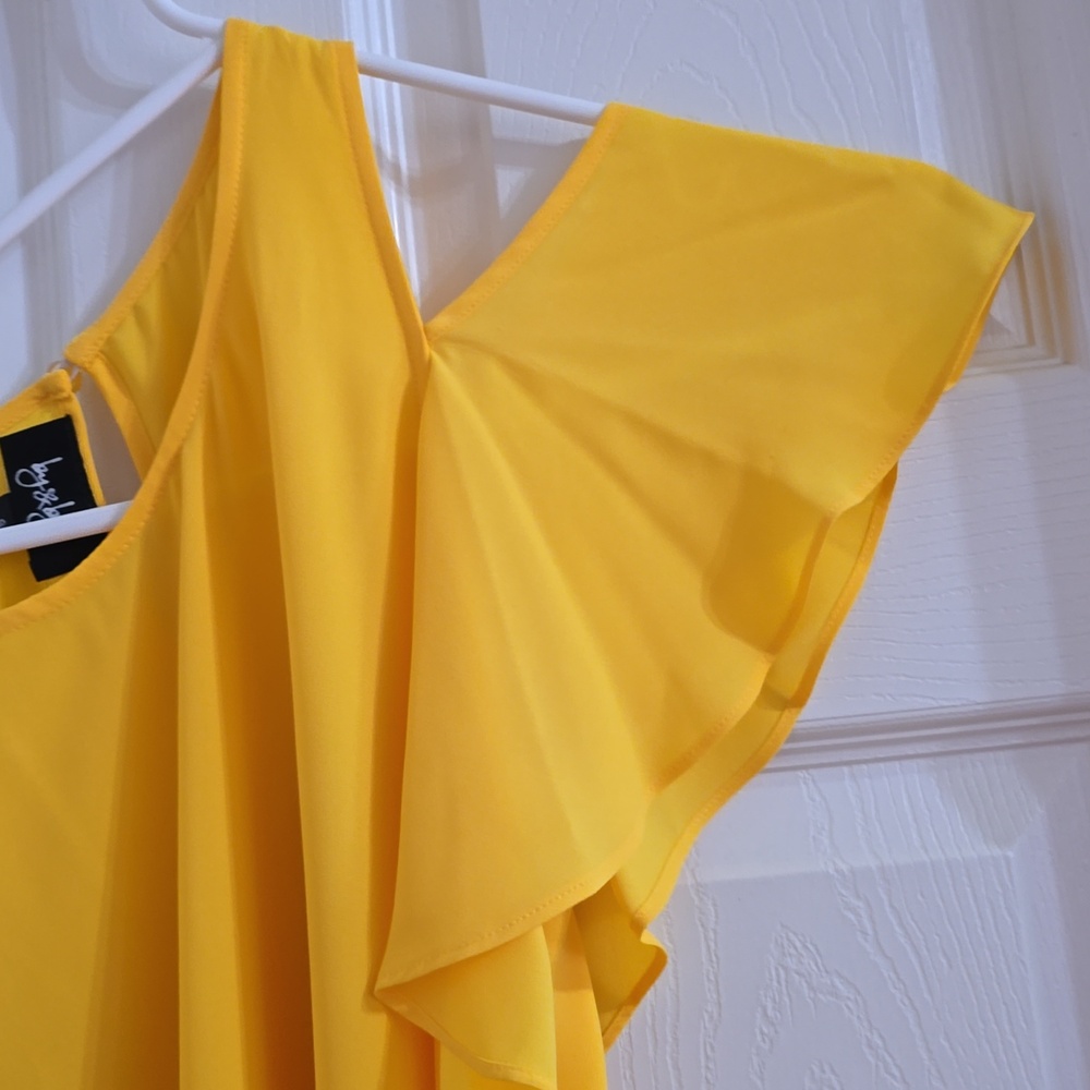 Bright Yellow Cold-Shoulder Ruffle Blouse - Picture 3 of 5